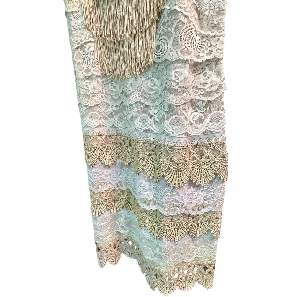 Linen and Lace Crochet Flapper Tassel Dress S - Picture 4 of 6